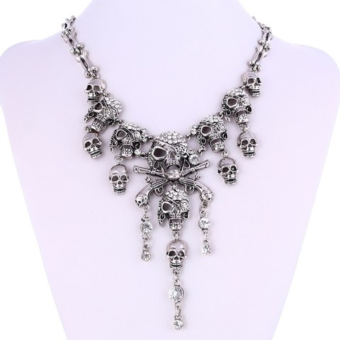 LOVBEAFAS Fashion Classic Maxi Statement Vintage Pirate Skeleton Skull Necklaces & Pendants Retro Rhinestone Punk Necklace ► Photo 1/6