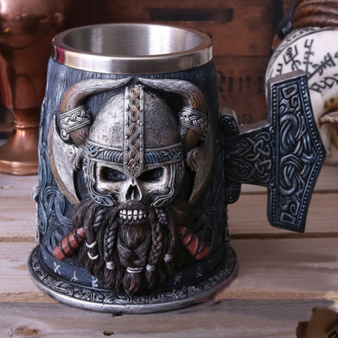 Viking Resin Stainless Steel Beer Mug Pirate Stein Creative Tankard Skull Coffee Cup Tea Mug Tumbler Pub Bar Decor Drop Shipping ► Photo 1/6