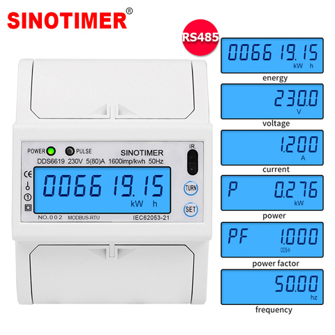 Din Rail Electric AC 220V Single Phase Energy Meter RS485 Modbus RTU Consumption kWh Voltage Current Wattmeter Monitor 230V 50Hz ► Photo 1/6