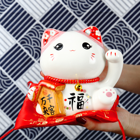 6 inch Ceramic Maneki Neko Money Box Lucky Cat Ornament Home Decor Gift Feng Shui Fortune Cat piggy Bank ► Photo 1/6