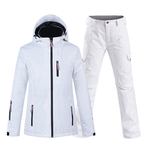 New Pure Color White Womens Snow suit Wear Snowboard Clothing Set 10k Waterproof Windproof Winter Costume Ski Jacket + Snow Pant ► Photo 1/6