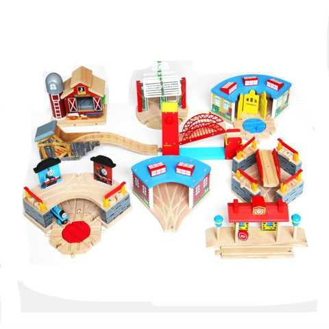 Wood Train Station Car Garage Toy Magnetic Bridge Slot Toys Connected with Wooden Railway Track Interesting Present for Children ► Photo 1/6