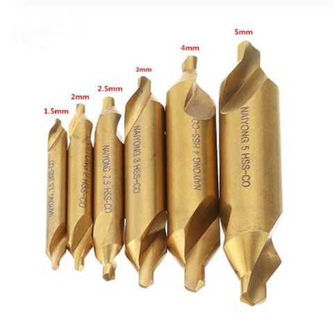 6pcs/Set HSS M35 Cobalt Center Drill Bit 1.5/2/2.5/3/4/5mm standard 60 Degree Angle Countersink Drill Bit with a double end ► Photo 1/6