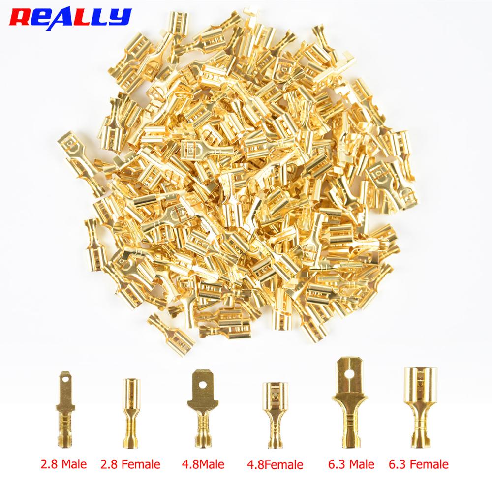 6.3mm Brass Crimp Terminal Cable Female Spade Connector 100PCS Insulating Sleeve