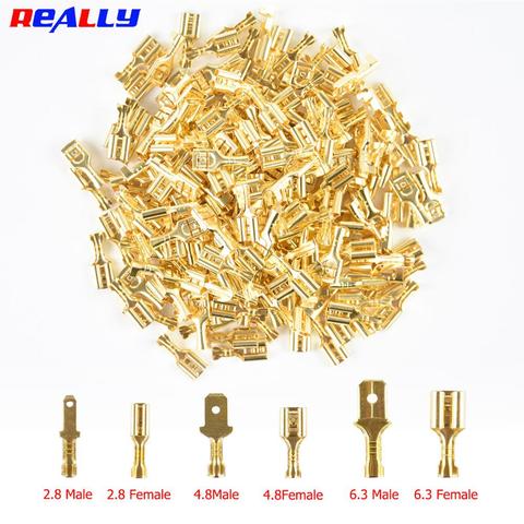 100Pcs/Lot 2.8/4.8/6.3mm Female and Male Crimp Terminal Connector Gold Brass/Silver Car Speaker Electric Wire Connectors Set ► Photo 1/6