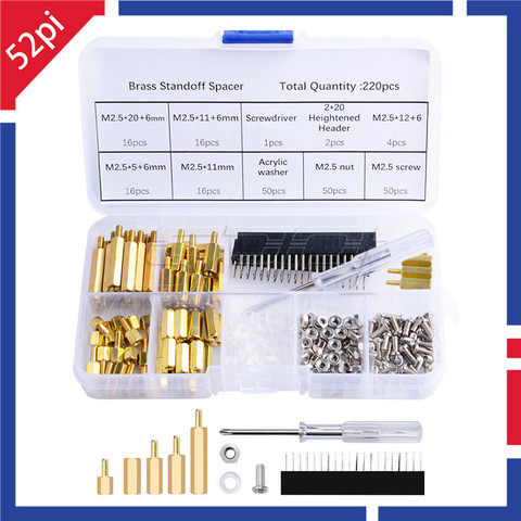 52Pi New Screws Kit 220pcs Waterproof M2.5 Hex Male-Female Standoff Screws Box Nut Kit Assortment Set for Raspberry Pi Spacer ► Photo 1/6