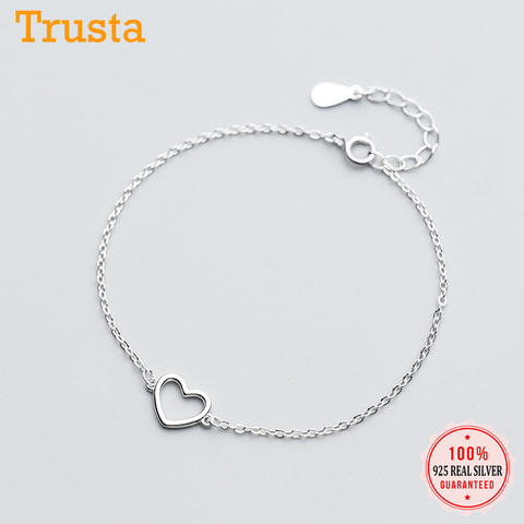 Trusta 100% 925 Sterling Silver Fashion Women's Jewelry Hollow Heart Bracelet 15.5cm For Gift Girl Lady Drop Shipping DS568 ► Photo 1/6