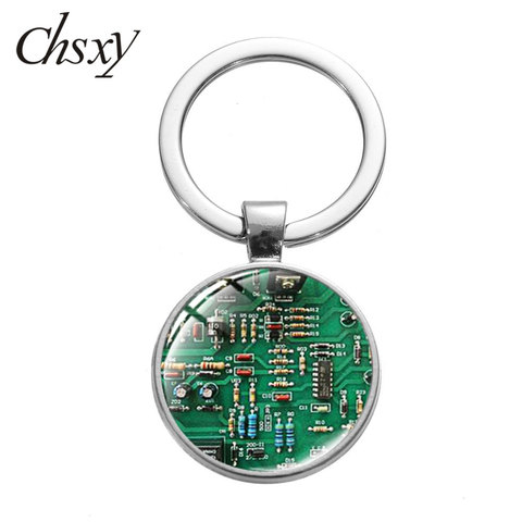 CHSXY Computer Green Circuit Board Key Chain Art Photo Glass Dome Car Keychain Bags Hot Key Ring For IT Friends Jewelry Gifts ► Photo 1/6