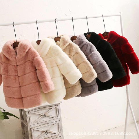 2022 Girl faux fur coat  / Girl winter hoody coat / 6 colors available ► Photo 1/6