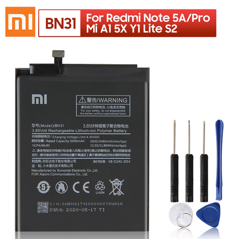 Original XIAOMI BN31 Replacement Battery For Xiaomi Mi 5X Mi5X A1 MiA1 Redmi Note 5A Redmi Y1 Lite S2 Phone Batteries 3080mAh ► Photo 1/6