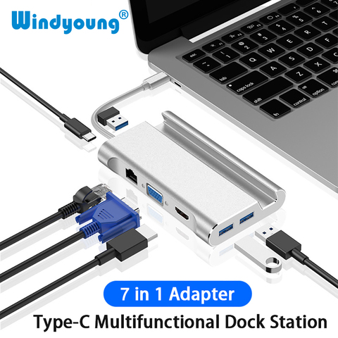 Type c Docking station To HDMI 4K USB 3.0 VGA RJ45 PD USBC Hub for Laptop Macbook Pro HP Surface DELL Lenovo Samsung Dex Station ► Photo 1/6