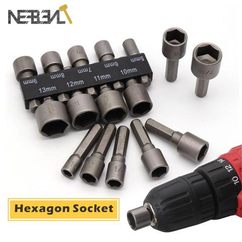 9/14pcs Strong Sleeve Wrench Heads Hexagonal  Handle Tools Screw Sleeve Pneumatic Bits Magnetic Nut Driver Drill Bit Set ► Photo 1/6