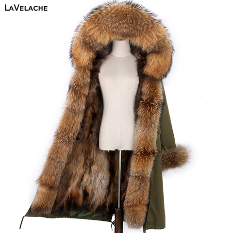 LaVelache 2022 X-Long Parka Winter Jacket Women Real Fur Coat Big Natural Raccoon Fur Hood Streetwear Detachable Outerwear New ► Photo 1/6