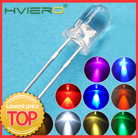 F5 5mm Round White Red Green Blue Yellow Pink Water Clear Diode Led Super Bright Ligte Emitting Diodes 6000-6500k Lamp Bulb ► Photo 1/6