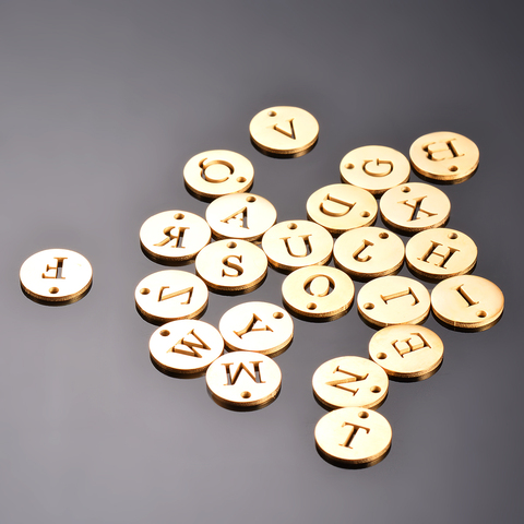 5pcs/lot 12mm Gold Color 26 Letters Stainless Steel Charm Pendant Alphabet Necklace Pendant DIY Jewelry Making Charms With Rings ► Photo 1/4