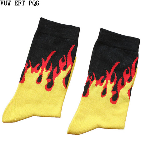 Men Fashion Hip Hop Hit Color On Fire Crew Socks Red Flame Blaze Power Torch Hot Warmth Street Skateboard Cotton  Socks ► Photo 1/6