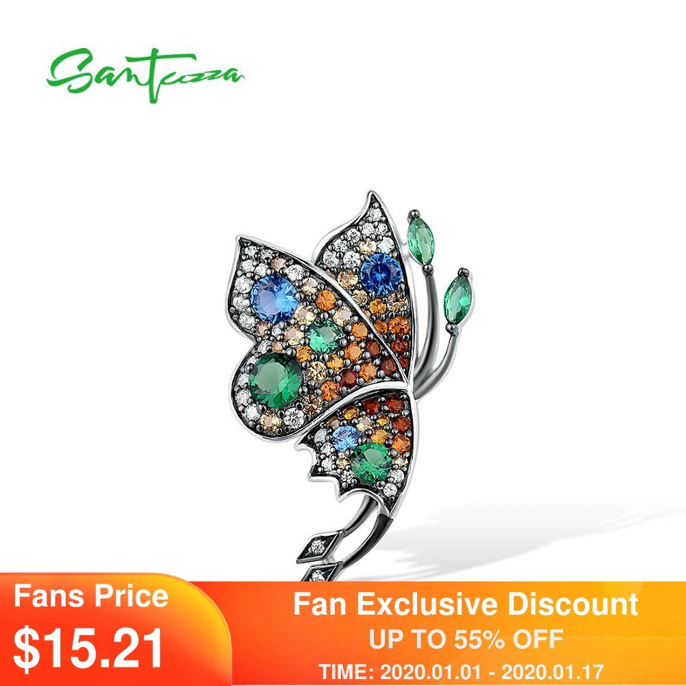 SANTUZZA Silver Pendant For Women Genuine 925 Sterling Silver Delicate Butterfly Sparkling Colorful Stones Trendy Fine Jewelry ► Photo 1/6