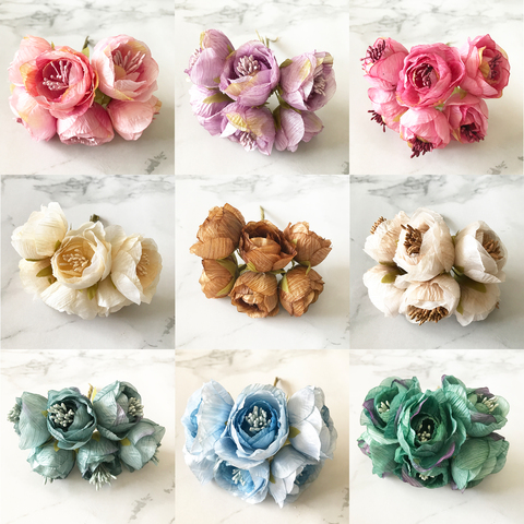 6pcs silk small tea buds roses bouquet artificial flowers for home wedding decoration accessories diy gifts christmas Garlands ► Photo 1/6