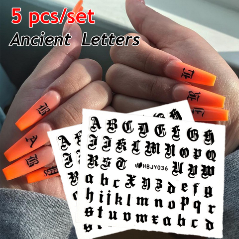 Black Letters Numbers Nail Art Stickers