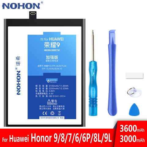 NOHON HB386280ECW HB366481ECW For Huawei Honor 9 8 Lite 7 6Plus 6 P9 P10 Lite Battery Replacement Mobile Phone Bateria +Tools ► Photo 1/5