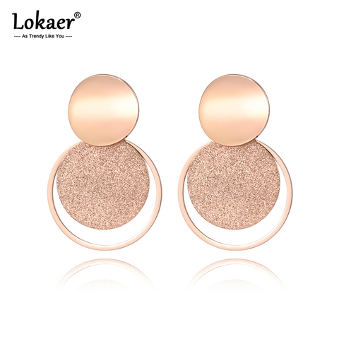 Lokaer Stainless Steel Jewelry Rose Gold Color  Frosted Sheet Circle Curved disc Stud Earrings E18446 ► Photo 1/6