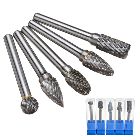 5pcs 6mm Carbide Rotary Bit Rotary Files Point Burr Grinder Bit + box Fast Metal Removal Burr 58-65mm For Plastic Metal Working ► Photo 1/6