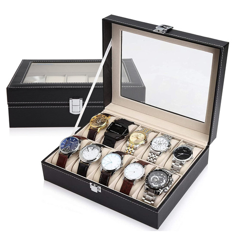 3/6/10/12 Grids Watch Box Leather Watch Case Holder Organizer Storage Box for Bracelet Watches Jewelry Boxes Display Best Gift ► Photo 1/6