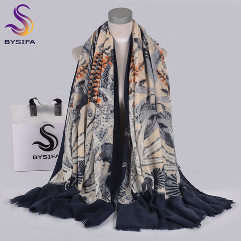 [BYSIFA] Winter Long Scarves Shawls Women 100% Wool Cashmere Scarves Pashmina Top Grade Luxury Brand Ladies Neck Scarf 210*100cm ► Photo 1/6