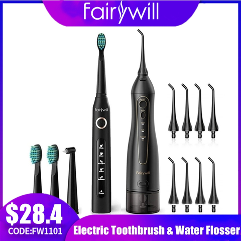 Fairywill Electric Sonic Toothbrush & Water Flosser USB Charge Waterproof 5 Modes 3 Brush Heads Toothbrushes Teeth Cleaner ► Photo 1/6