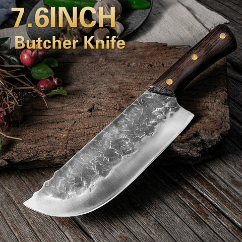 7.6inch Handmade Forged Kitchen Knife Butcher Meat Chopping Cleaver Chinese Chef Knife 5CR15 Stainless Steel ► Photo 1/5