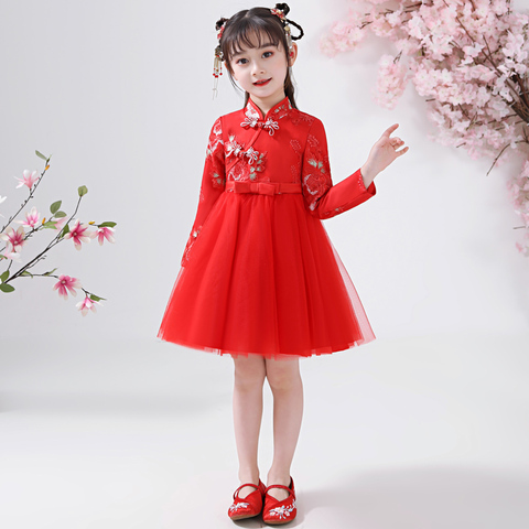 Chinese Flower Girl Dress For Wedding Girls Cheongsam Dress Chinese Hafu Kids Dresses  Baby Traditional Garments New Year Dress ► Photo 1/6