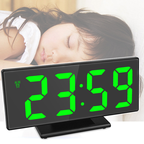 Digital Alarm Clock LED Mirror Electronic Alarm Clocks Large LCD Display Digital Table Clock with Calendar Temperature ► Photo 1/6