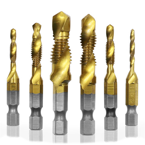 6Pcs M3-M10 Hex Shank Titanium Plated HSS Screw Thread Metric Tap Drill Bits ► Photo 1/5