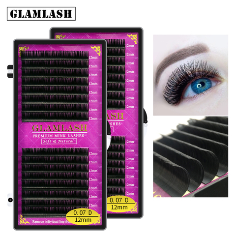 GLAMLASH 16Rows premium sable false natural matte black eyelash extension wholesale eye lashes extension cilia makeup eyelashes ► Photo 1/6