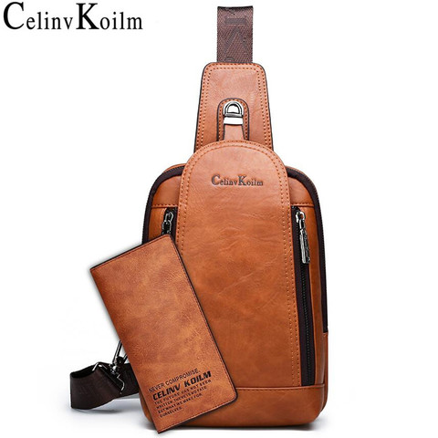 Celinv Koilm Men Crossbody Bag Big Size Daily Chest Bag High Quality Large Capacity Split Leather Daypacks Sling Bag For iPad ► Photo 1/6