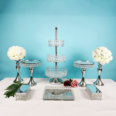 3 Piece -13pcs Cake Stand Set Silver Metal Cupcake Holder Dessert Display Plate Serving Platter ► Photo 1/5