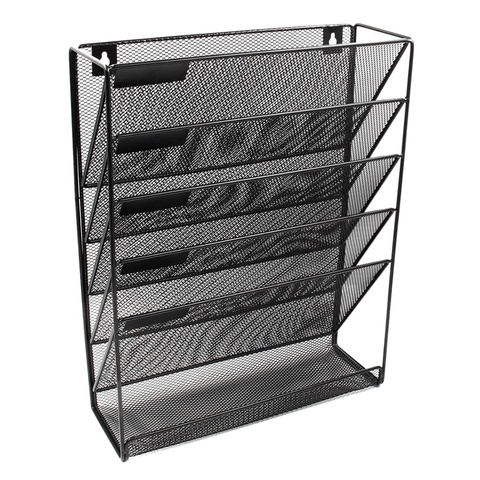 Metal Mesh Wall-Mounted Magazine File Rack Office Desk 5 Layer Interval Archive File Magazine Magazine Notebook Storage Black ► Photo 1/6