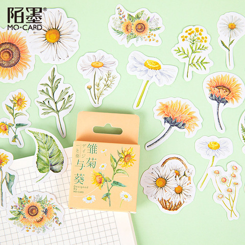 46pcs/pack Daisy Sunflower Label Kawaii Diary Handmade Adhesive Paper Flake Sticker Scrapbooking Stationery Decor Diy ► Photo 1/5