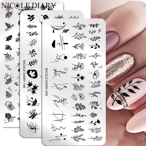 NICOLE DIARY Leaves Flower Stripe Design Stamping Plates Abstract Lady Face Nail Stamp Templates Leaf Floral Printing Stencil ► Photo 1/6
