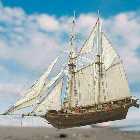 Hot sale 1 Set 1:100 Halcon Wooden Sailing Boat Model DIY Kit Ship Assembly Decoration Gift ► Photo 1/6