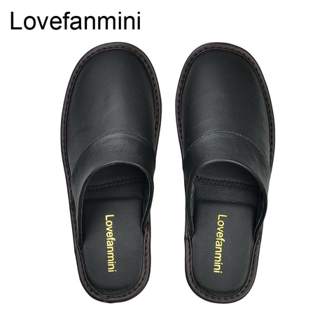 Genuine Cow Leather slippers couple indoor non-slip men women home fashion casual single shoes TPR soft soles spring  autum 519 ► Photo 1/6