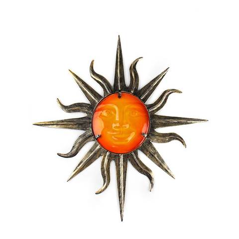 Lucky Garden Metal Sun Wall Decoration with Glass for Garden Decoration Outdoor Ornaments Yard Miniatures Statues Happy life ► Photo 1/1