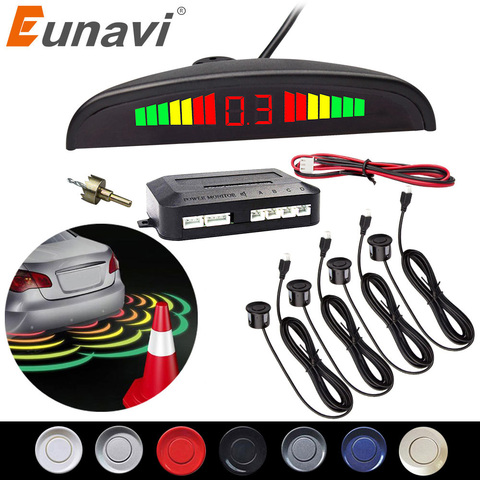 Eunavi 1set Auto Parktronic Led Parking Sensor Kit Display 4 Sensors For All Cars Reverse Assistance Backup Radar Monitor System ► Photo 1/3