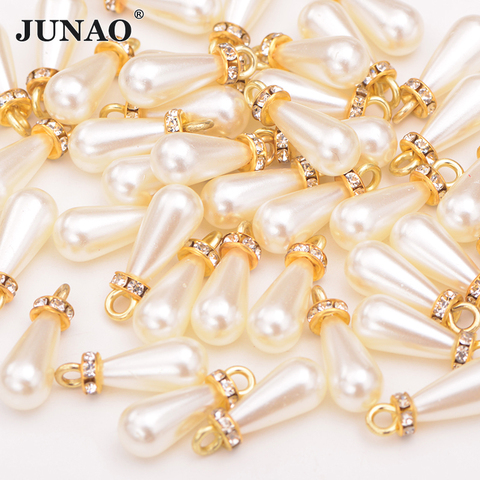 JUNAO 20pcs 8*15mm Sewing White Pearl Beads Teardrop Pearl Applique Decoration Bracelet Pendant Beads for Clothes Jewelry Making ► Photo 1/6