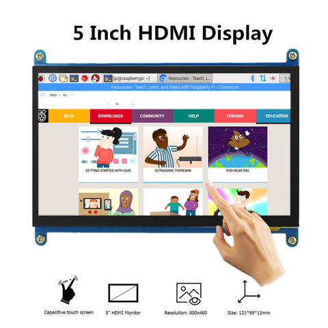 Hottest Selling 5 inch LCD Display Portable Monitor HDMI 800 x 480 Capacitive Touchscreen Raspberry Pi 4 Displays Touch Screen ► Photo 1/6