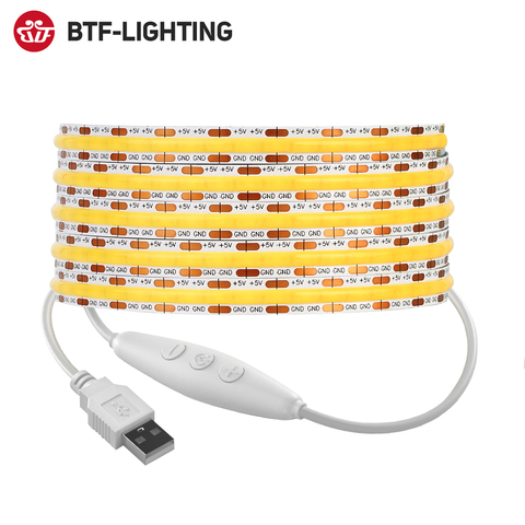 DC5V USB FCOB LED Light Strip 8mm PCB 320 LEDs High Density FOB COB Led Lights RA90 Flexible 4000K Nature White Linear Dimmable ► Photo 1/6