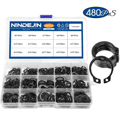 NINDEJIN 480pcs c clip external circlip snap retaining rings set stainless steel carbon steel 5-19mm circlip set for shaft ► Photo 1/6