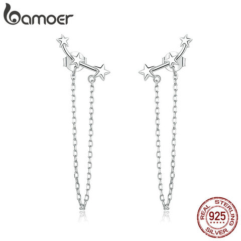 bamoer Silver 925 Jewelry Long Chain Tassel Dangle Earrings for Women Wedding Party 925 Sterling Silver Fine Jewelry BSE361 ► Photo 1/6