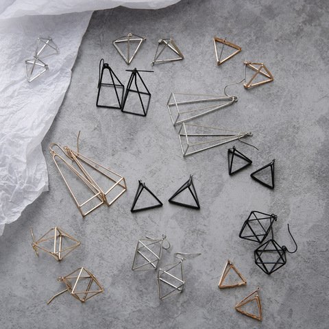 Europe and America Minimalist Punk Earrings Set for Women Geometric 3D Triangles Hollow Polygon Earrings Brincos Party Jewelry ► Photo 1/6