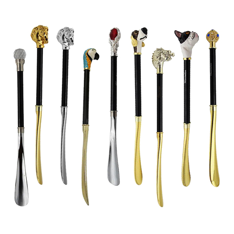 Long Metal Shoe Horn with Schima Wood Handle Solid Brass Animal Horse Head Long handle luxurious metal shoe horn Accessory ► Photo 1/6
